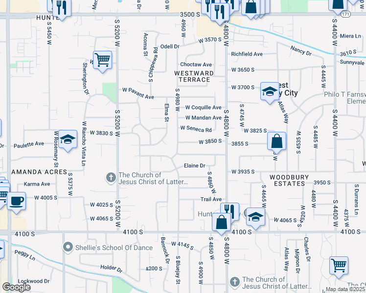 map of restaurants, bars, coffee shops, grocery stores, and more near 4961 West 3850 South in West Valley City