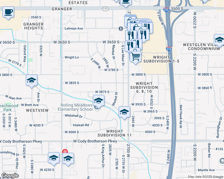 map of restaurants, bars, coffee shops, grocery stores, and more near 2800 West 3875 South in West Valley City