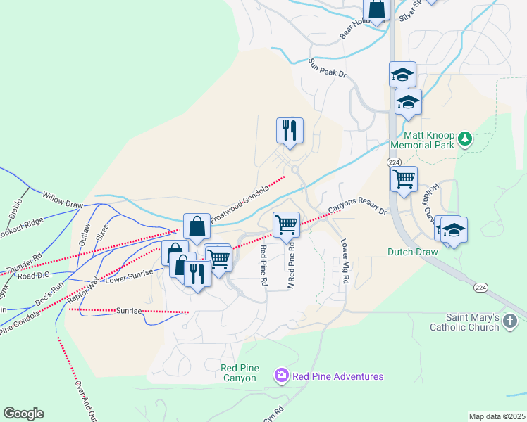 map of restaurants, bars, coffee shops, grocery stores, and more near 2100 Canyons Resort Drive in Park City