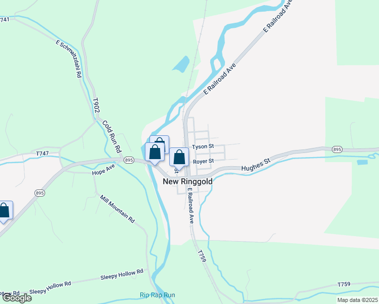 map of restaurants, bars, coffee shops, grocery stores, and more near 318 East Railroad Avenue in New Ringgold