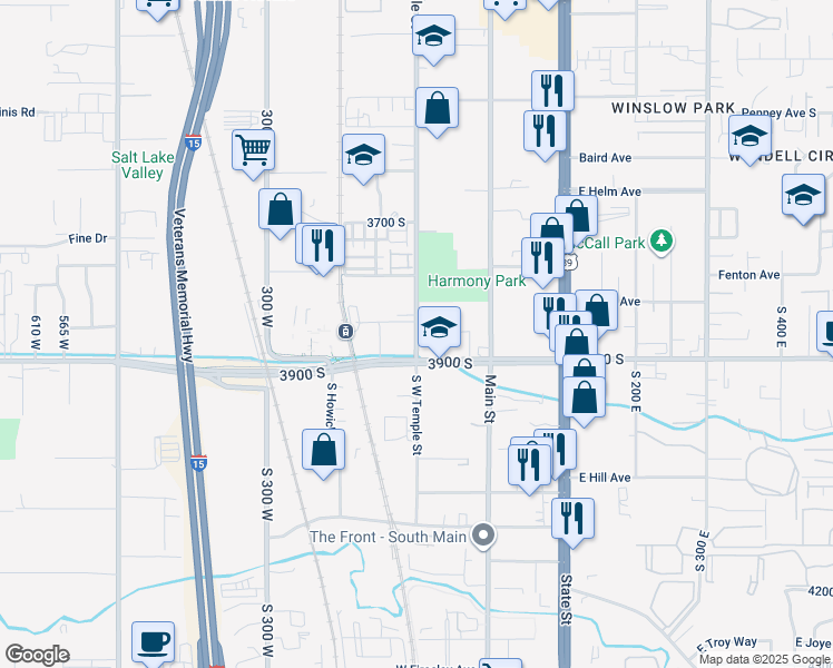 map of restaurants, bars, coffee shops, grocery stores, and more near in South Salt Lake