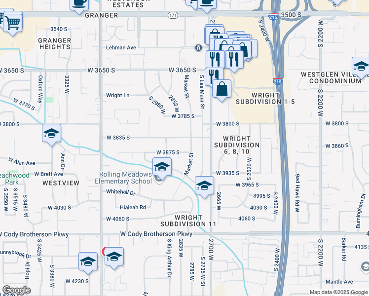 map of restaurants, bars, coffee shops, grocery stores, and more near 2800 West 3875 South in West Valley City