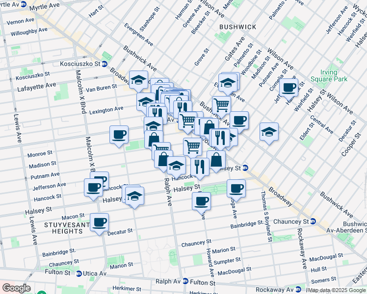 map of restaurants, bars, coffee shops, grocery stores, and more near in Brooklyn