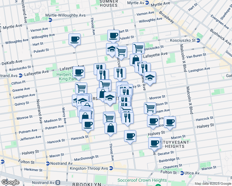 map of restaurants, bars, coffee shops, grocery stores, and more near in Brooklyn
