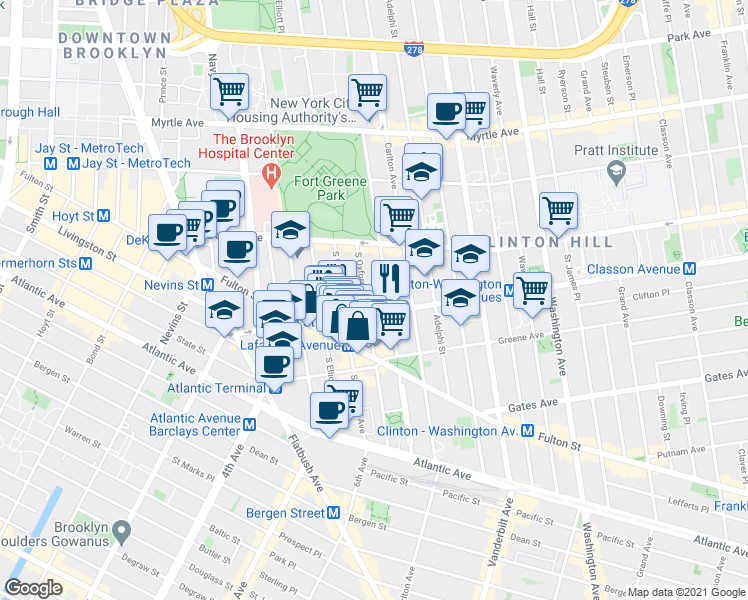 map of restaurants, bars, coffee shops, grocery stores, and more near in Brooklyn