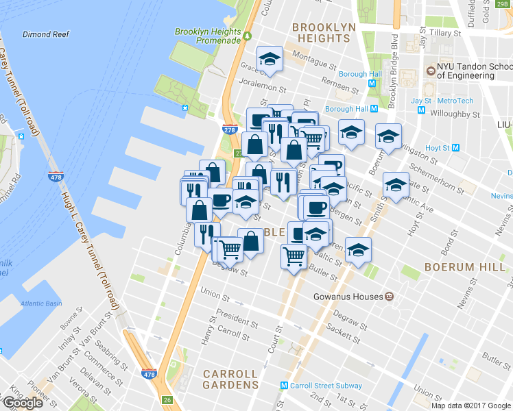 map of restaurants, bars, coffee shops, grocery stores, and more near 402 Henry Street in Brooklyn