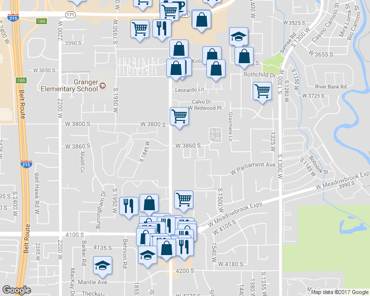 map of restaurants, bars, coffee shops, grocery stores, and more near 3883 South 1605 West in West Valley City