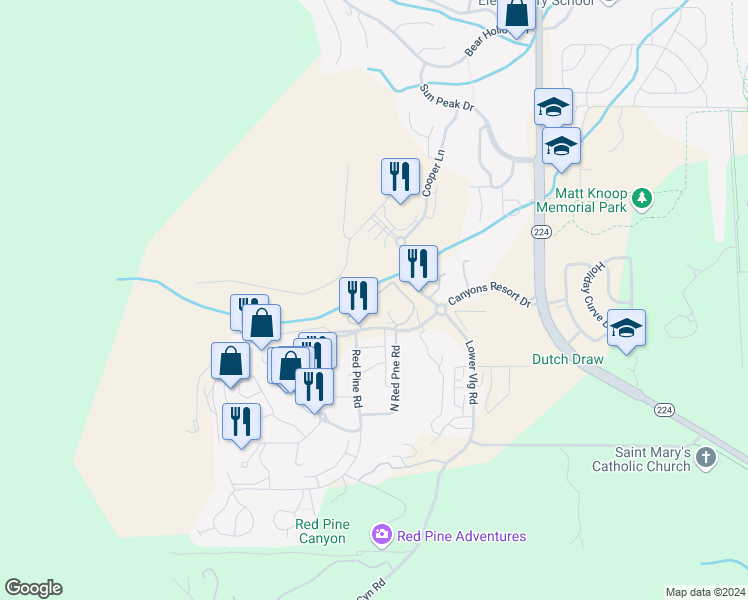 map of restaurants, bars, coffee shops, grocery stores, and more near 2100 Canyons Resort Drive in Park City