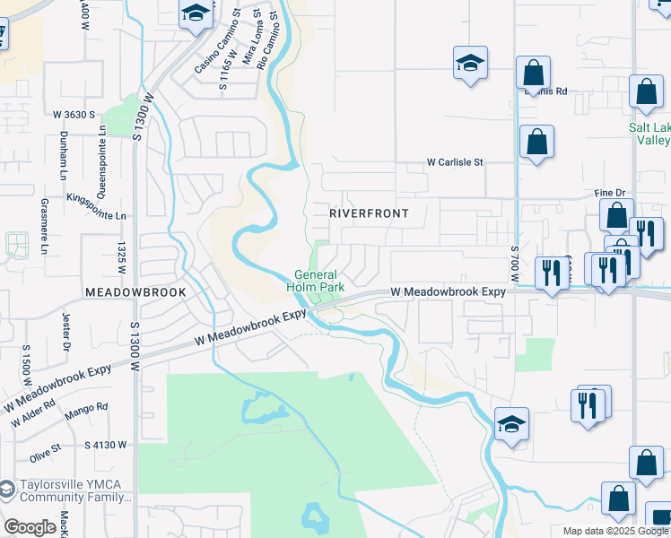 map of restaurants, bars, coffee shops, grocery stores, and more near 3834 South Big River Way in South Salt Lake