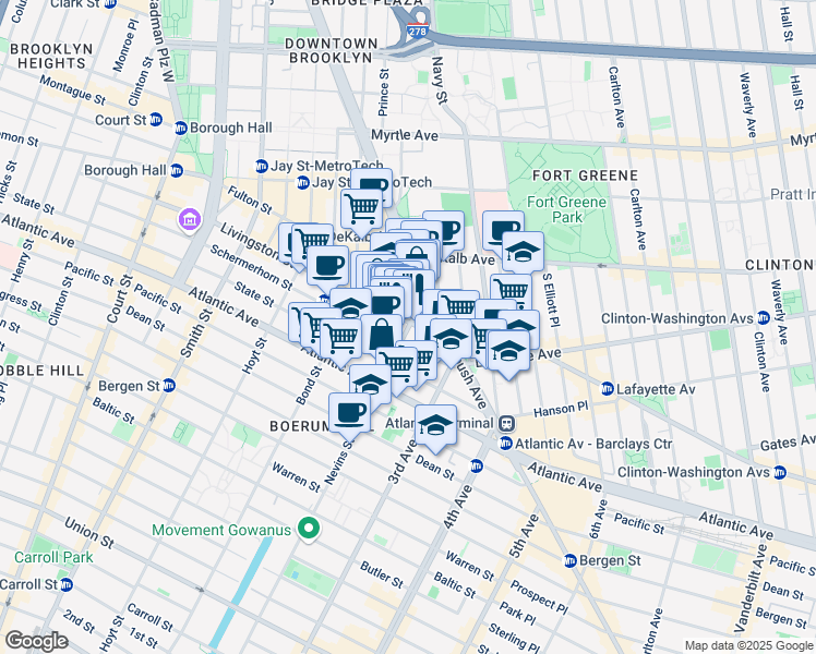 map of restaurants, bars, coffee shops, grocery stores, and more near in Brooklyn