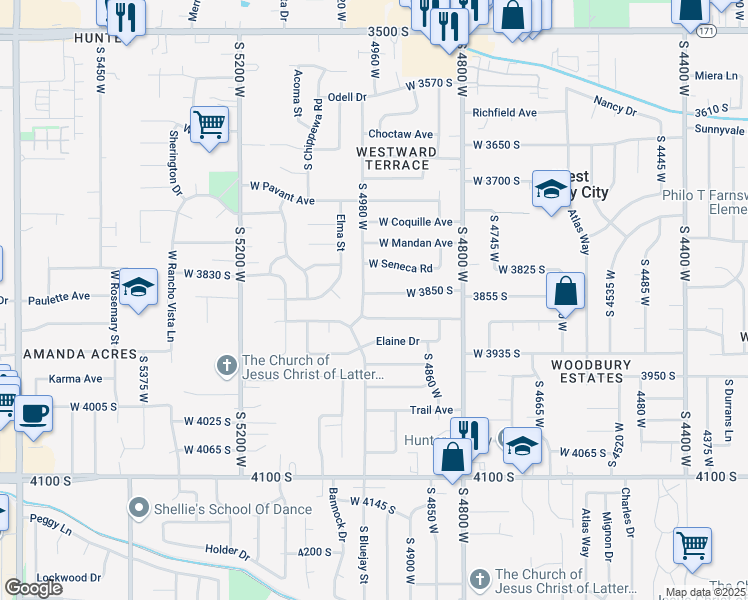 map of restaurants, bars, coffee shops, grocery stores, and more near 4961 West 3850 South in West Valley City