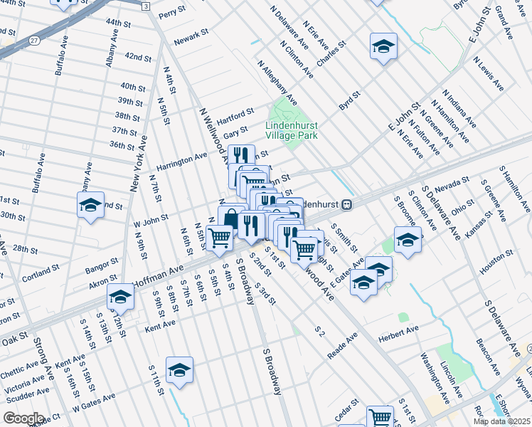 map of restaurants, bars, coffee shops, grocery stores, and more near in Lindenhurst