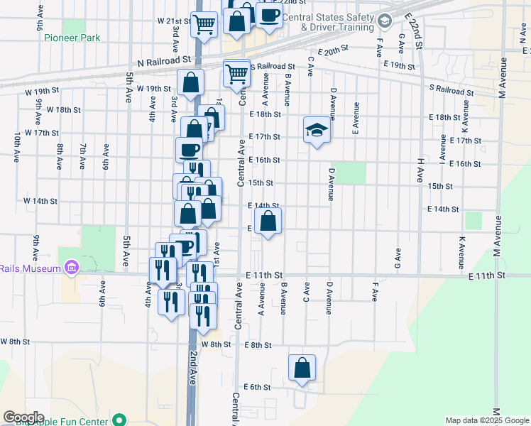 map of restaurants, bars, coffee shops, grocery stores, and more near 1300-1398 Ave A in Kearney
