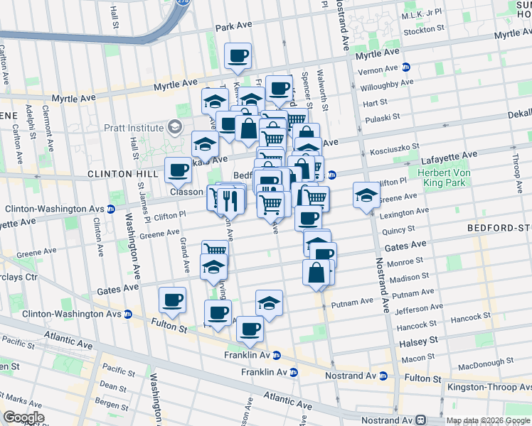 map of restaurants, bars, coffee shops, grocery stores, and more near in Brooklyn