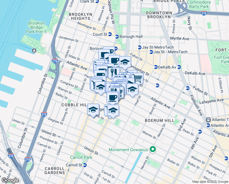 map of restaurants, bars, coffee shops, grocery stores, and more near 53 Dean Street in Brooklyn