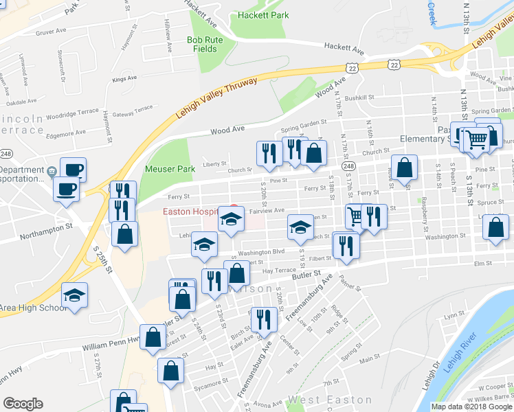 map of restaurants, bars, coffee shops, grocery stores, and more near 2001 Fairview Avenue in Easton