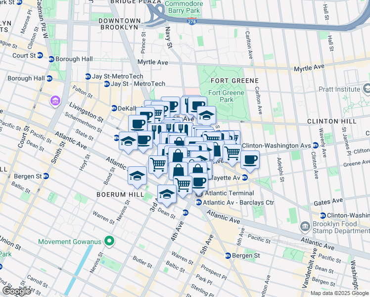 map of restaurants, bars, coffee shops, grocery stores, and more near in Brooklyn