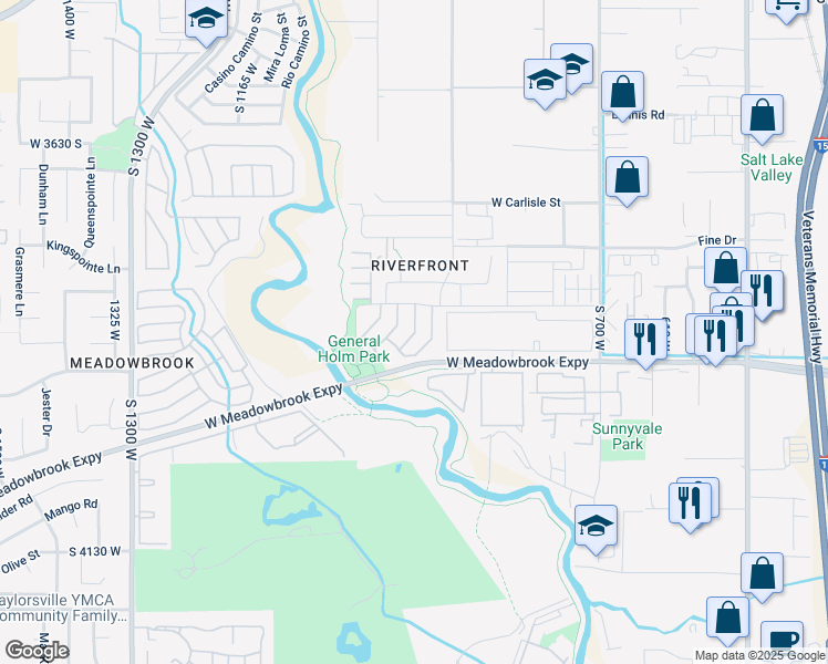 map of restaurants, bars, coffee shops, grocery stores, and more near 3856 Salt River Way in South Salt Lake
