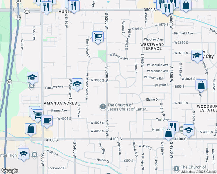 map of restaurants, bars, coffee shops, grocery stores, and more near 3910 South 5200 West in West Valley City