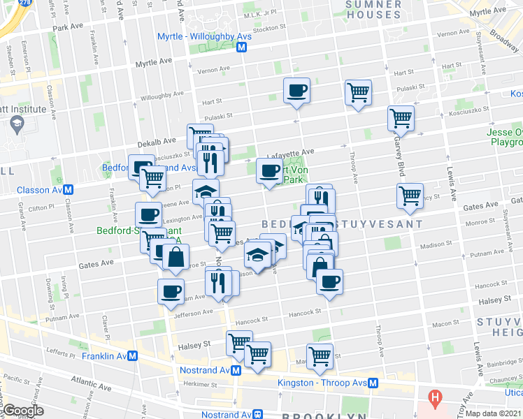 map of restaurants, bars, coffee shops, grocery stores, and more near in Brooklyn