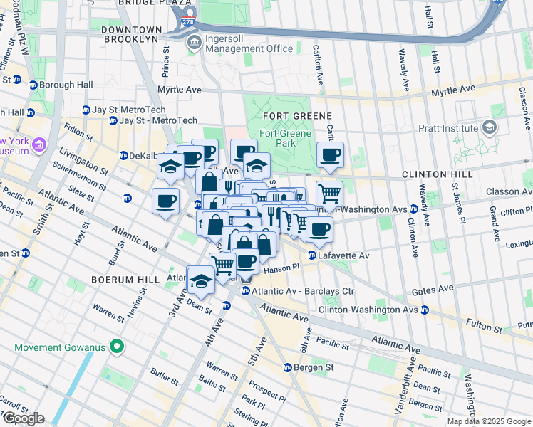 map of restaurants, bars, coffee shops, grocery stores, and more near in Brooklyn