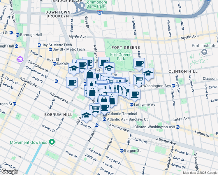 map of restaurants, bars, coffee shops, grocery stores, and more near in Brooklyn