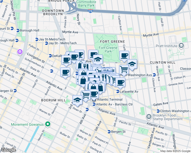 map of restaurants, bars, coffee shops, grocery stores, and more near in Brooklyn