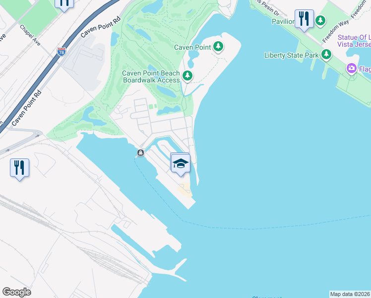 map of restaurants, bars, coffee shops, grocery stores, and more near 2 Half Moon Isle in Jersey City