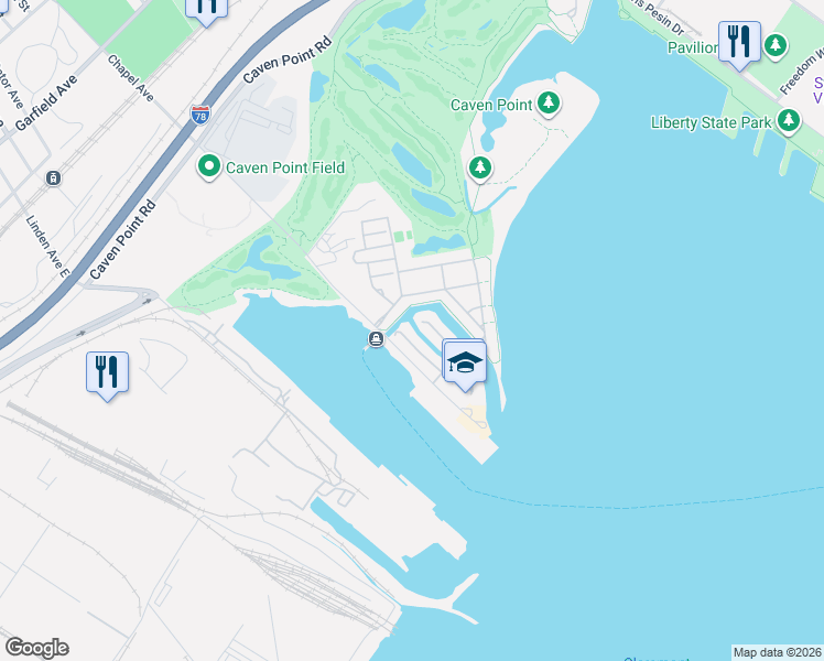 map of restaurants, bars, coffee shops, grocery stores, and more near 203 Shearwater Court West in Jersey City