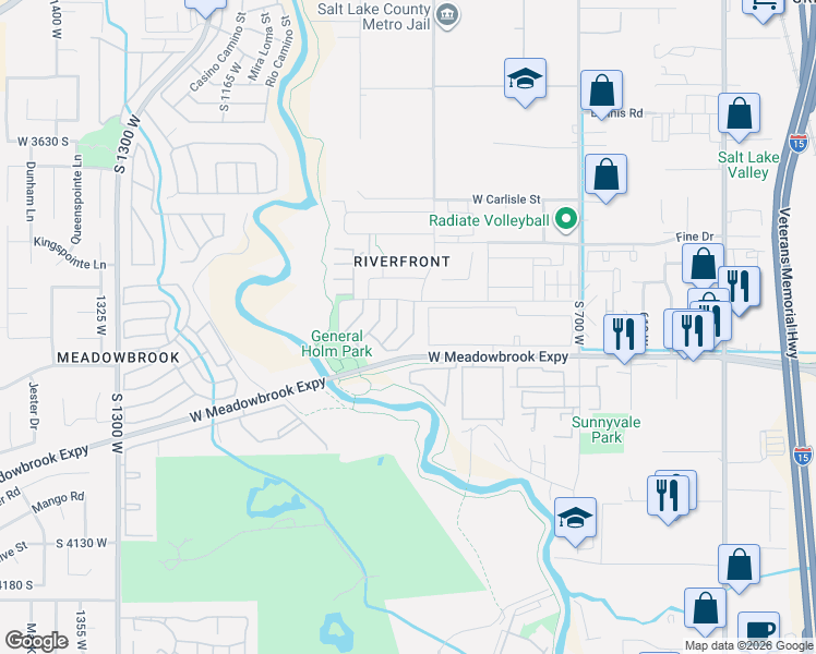 map of restaurants, bars, coffee shops, grocery stores, and more near 3848 Salt River Way in South Salt Lake