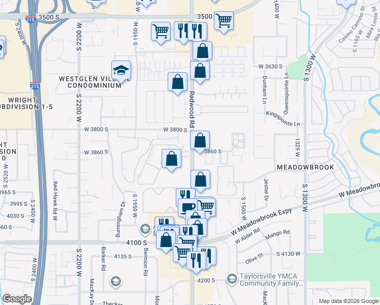 map of restaurants, bars, coffee shops, grocery stores, and more near 3860 South Redwood Road in Salt Lake City