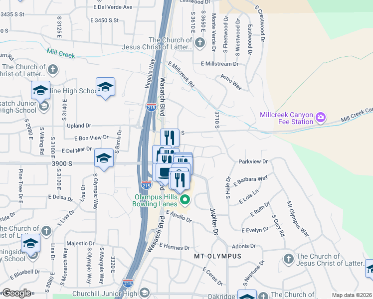 map of restaurants, bars, coffee shops, grocery stores, and more near 3862 South Quail Hollow Drive in Salt Lake City