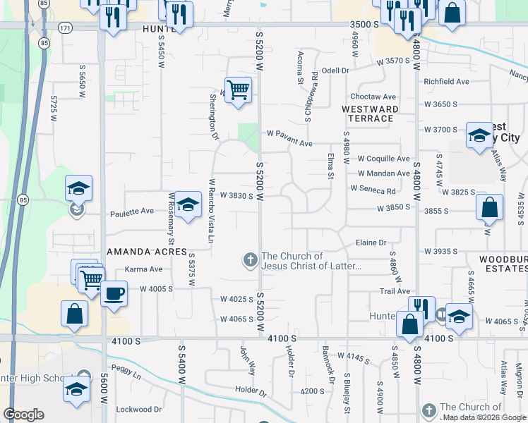 map of restaurants, bars, coffee shops, grocery stores, and more near 3910 South 5200 West in West Valley City