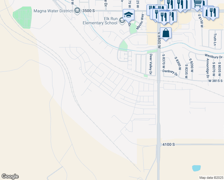 map of restaurants, bars, coffee shops, grocery stores, and more near 8667 West Addie Drive in Magna