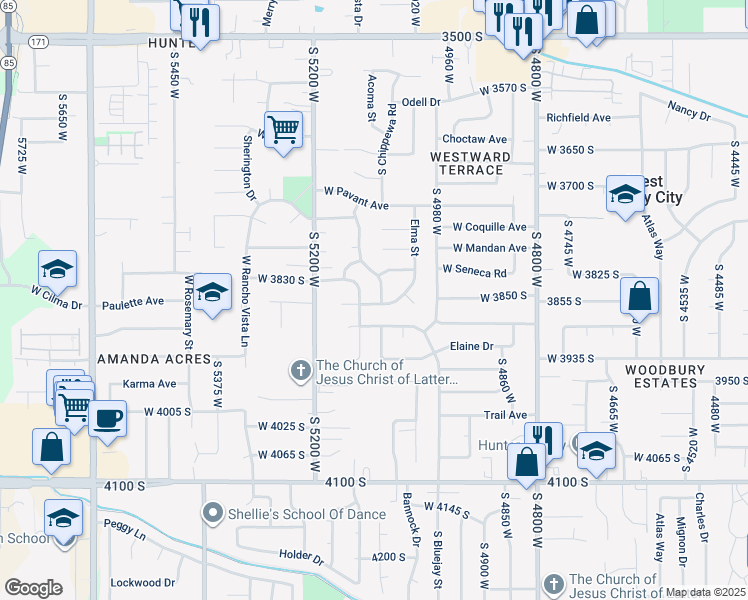 map of restaurants, bars, coffee shops, grocery stores, and more near 5086 West Boothill Drive in West Valley City