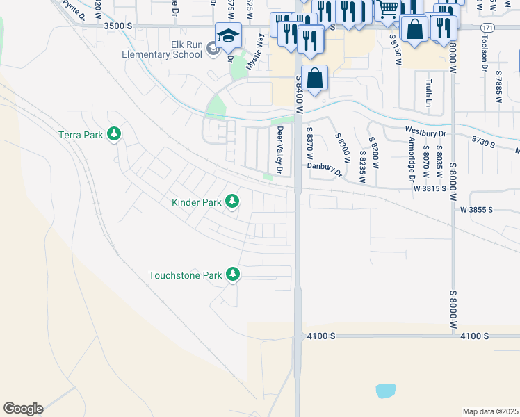 map of restaurants, bars, coffee shops, grocery stores, and more near 3848-4186 Bacchus Highway in Magna