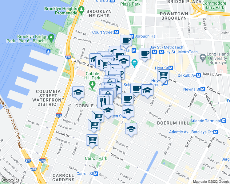 map of restaurants, bars, coffee shops, grocery stores, and more near in Brooklyn
