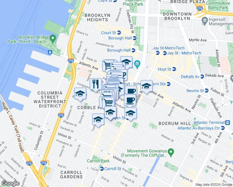map of restaurants, bars, coffee shops, grocery stores, and more near in Brooklyn