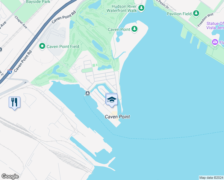 map of restaurants, bars, coffee shops, grocery stores, and more near 2 Half Moon Isle in Jersey City