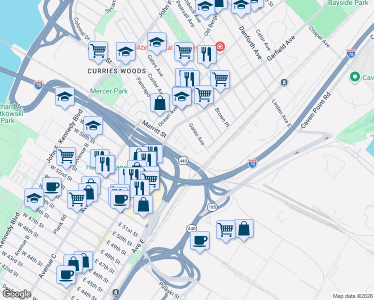 map of restaurants, bars, coffee shops, grocery stores, and more near 6 Catherine Court in Jersey City