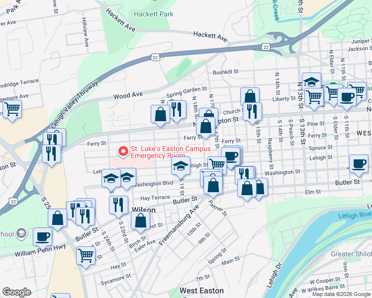 map of restaurants, bars, coffee shops, grocery stores, and more near in Wilson