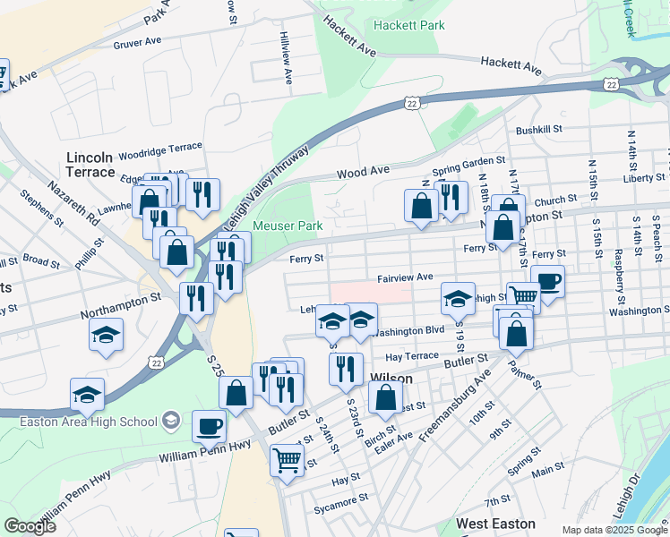 map of restaurants, bars, coffee shops, grocery stores, and more near in Wilson