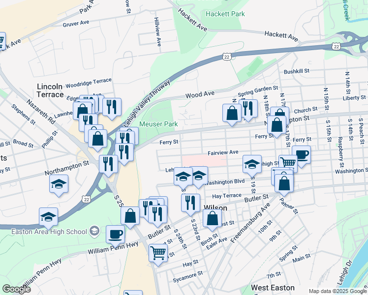 map of restaurants, bars, coffee shops, grocery stores, and more near in Wilson