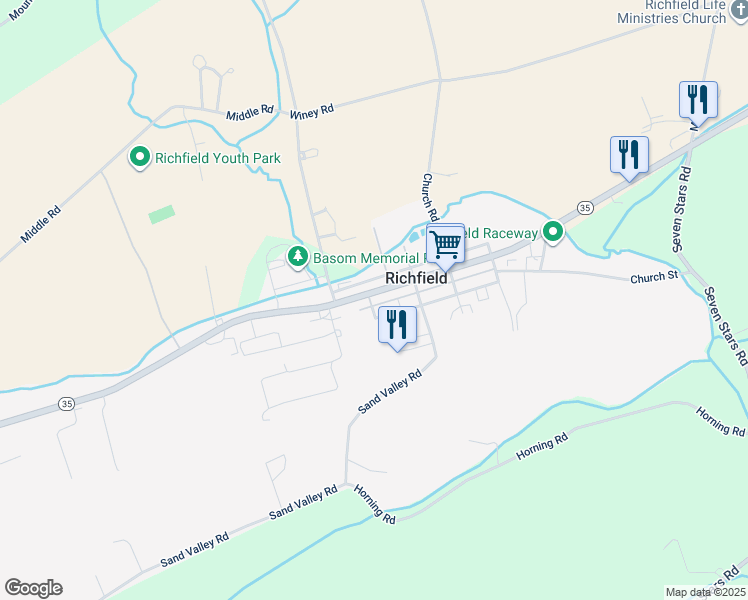 map of restaurants, bars, coffee shops, grocery stores, and more near 416 Main Street in McAlisterville