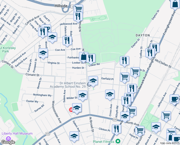 map of restaurants, bars, coffee shops, grocery stores, and more near 1456 Lexington Place in Elizabeth