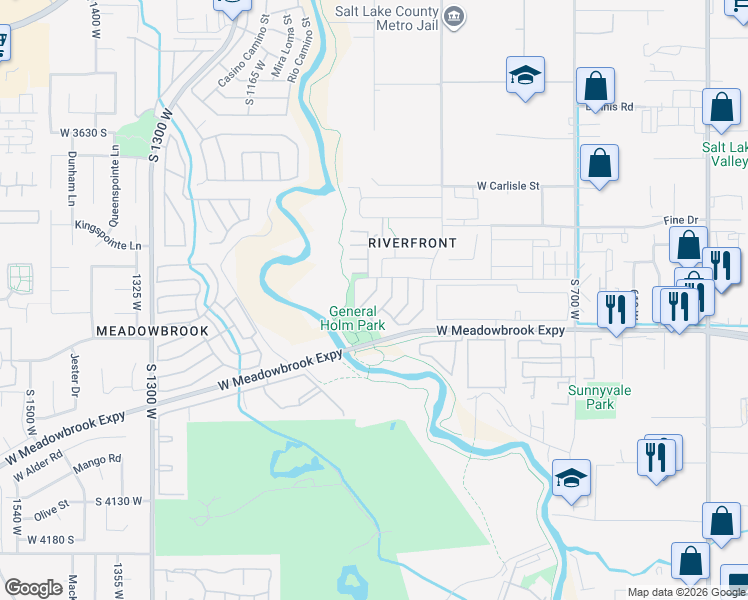 map of restaurants, bars, coffee shops, grocery stores, and more near 975 West Little River Way in South Salt Lake