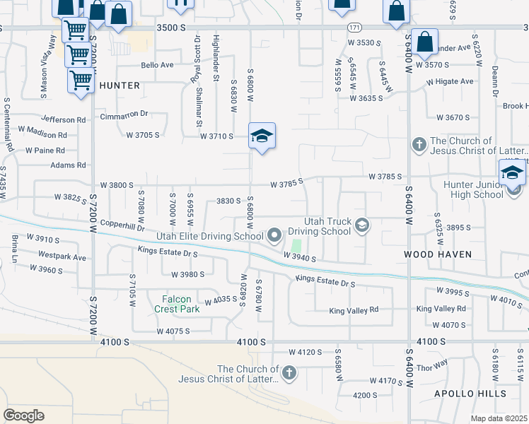 map of restaurants, bars, coffee shops, grocery stores, and more near 6770 West 3860 South in West Valley City