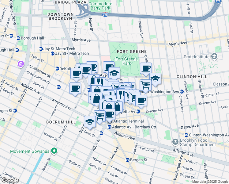 map of restaurants, bars, coffee shops, grocery stores, and more near in Brooklyn