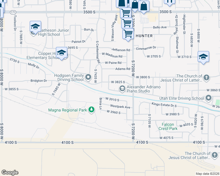 map of restaurants, bars, coffee shops, grocery stores, and more near 3847 South Majestic Way in Magna