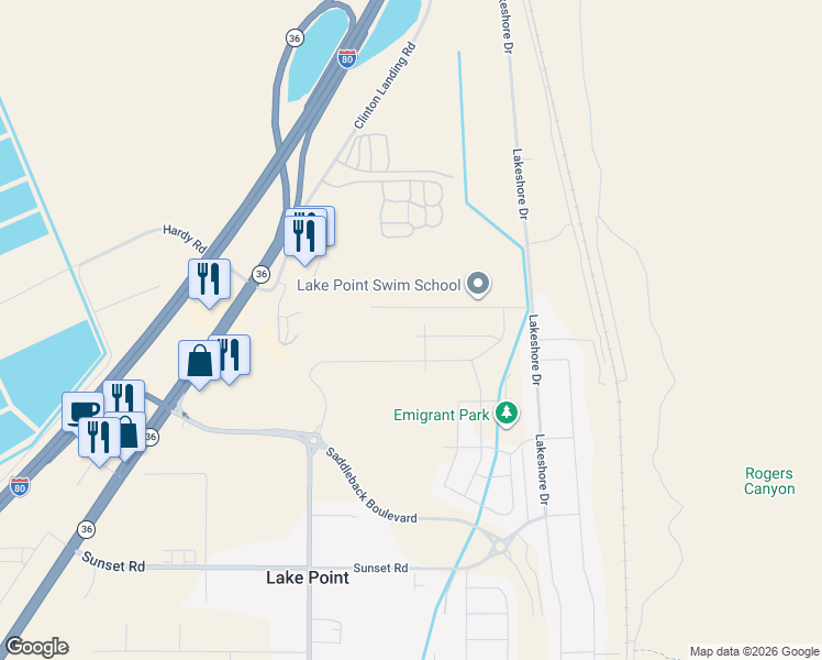 map of restaurants, bars, coffee shops, grocery stores, and more near 1909 E Burger St in Lake Point